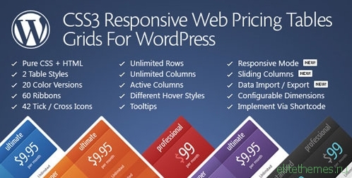 CSS3 Responsive Web Pricing Tables Grids For WordPress v10.1