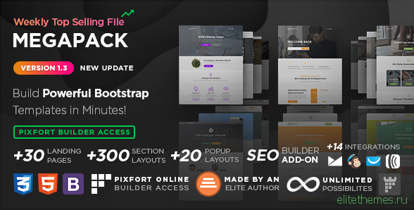MEGAPACK v1.3 – Marketing HTML Landing Pages Pack + PixFort Page Builder Access