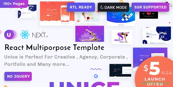 Unice React Next Creative Agency and Portfolio Landing Page Templates v1.0